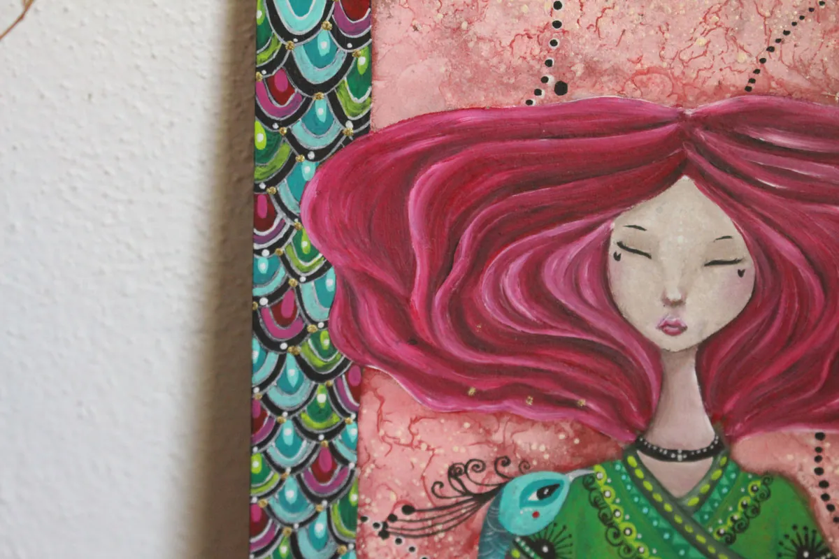 A bird came for me, a painting about the awakening of an unlikely friendship