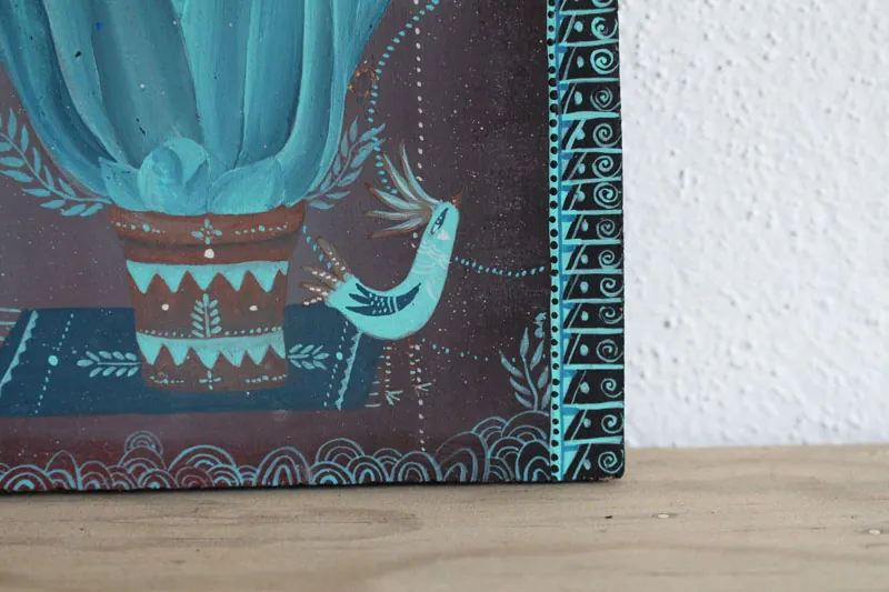 Agave, mexican plant and bird painting