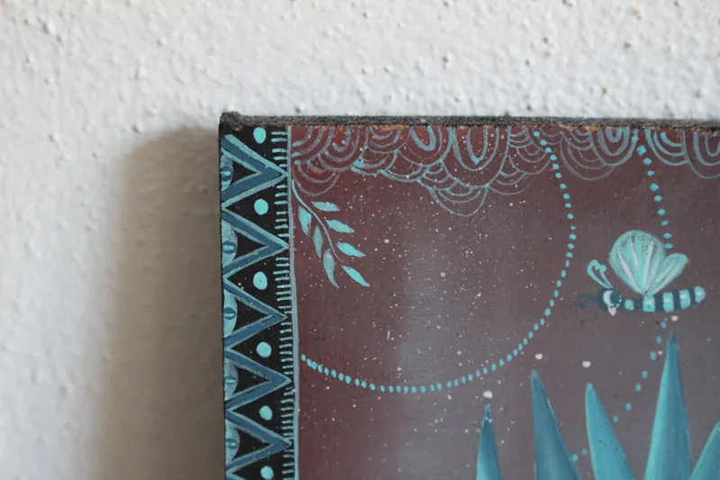 Agave, mexican plant and bird painting