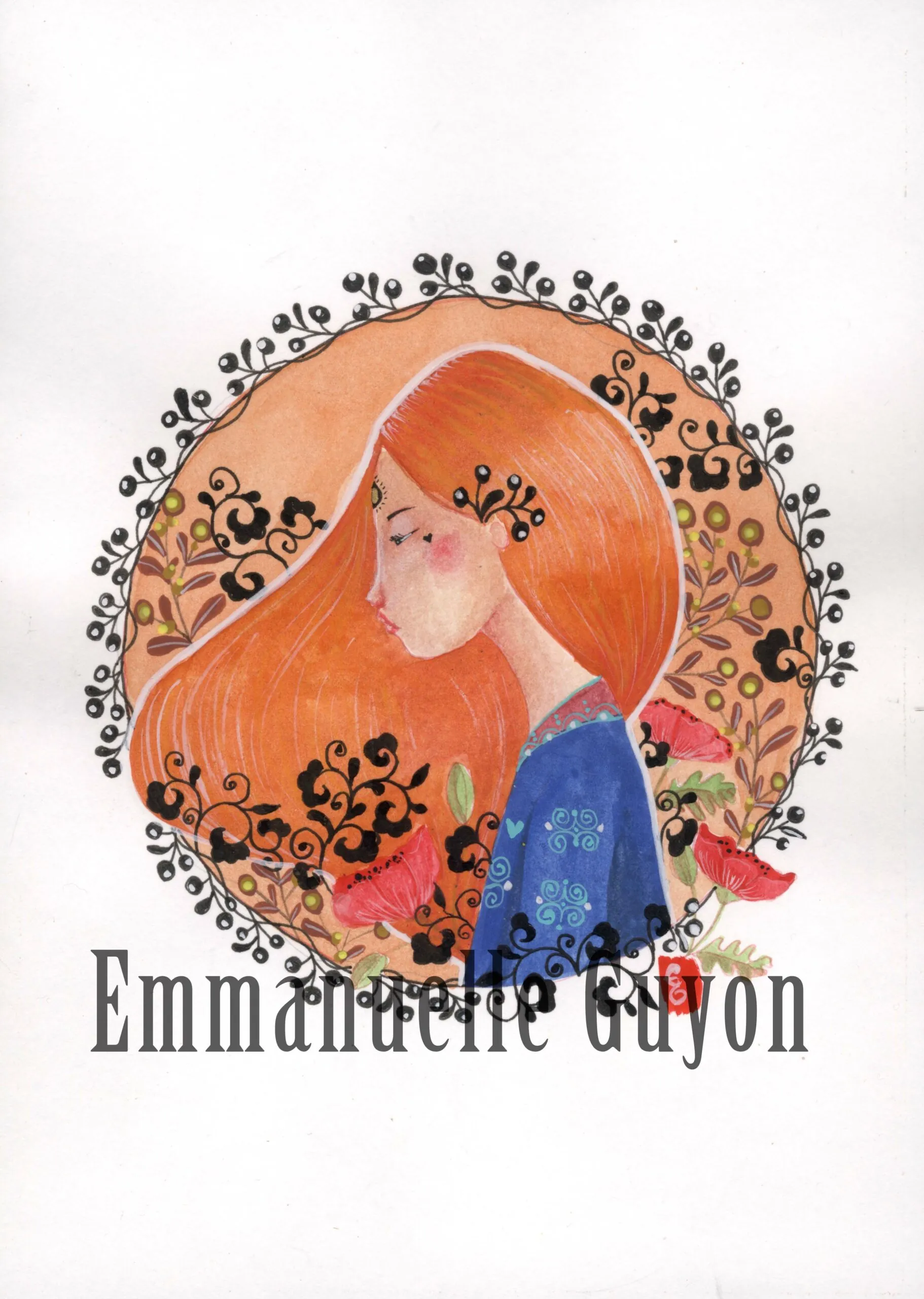 Change of season, painting of a meditative woman amidst autumnal vegetation