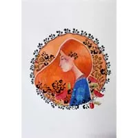 Change of season, painting of a meditative woman amidst autumnal vegetation