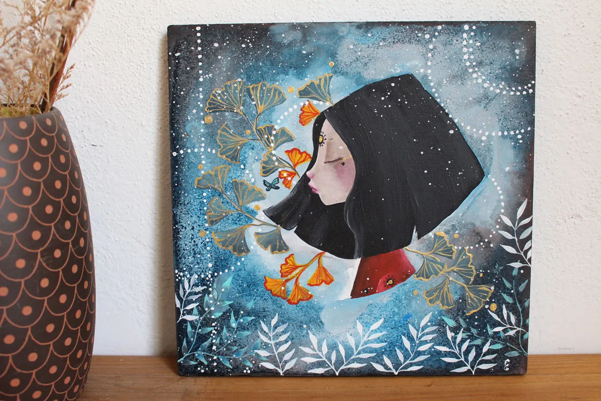Every day is a new beginning, a painting symbolizing the strength of cycles through the ginkgo tree