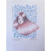 Every flower blooms in its time, a portrait of a woman with an enigmatic gaze surrounded by ivy and flowers