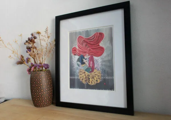 Fragile and strong, painting of a woman’s rebirth on a golden flower