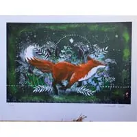 Free, a painting of a fox in search of light and infinite horizons