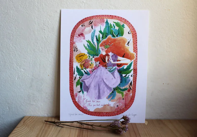 Guard your heart, a painting of a journey into the heart of emotions within a symbolic garden