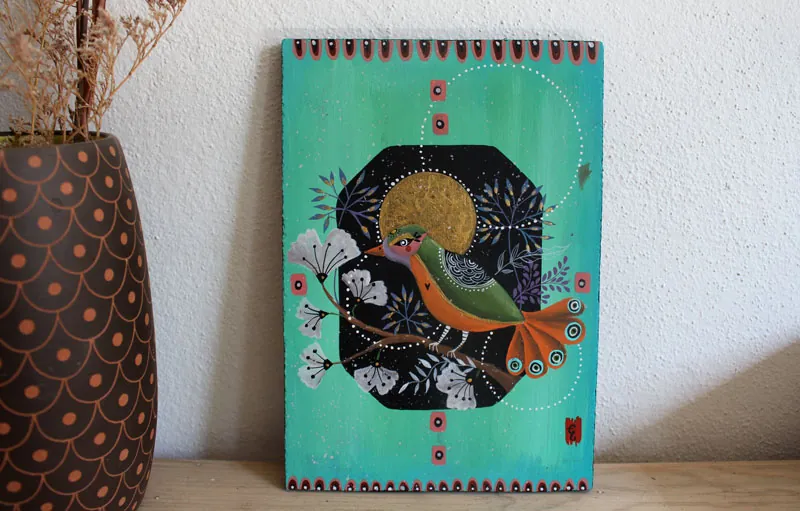 Song of the dawn, painting of the bird that chases the night
