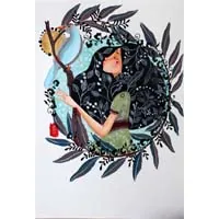 Taming, portrait of a woman and a bird painting