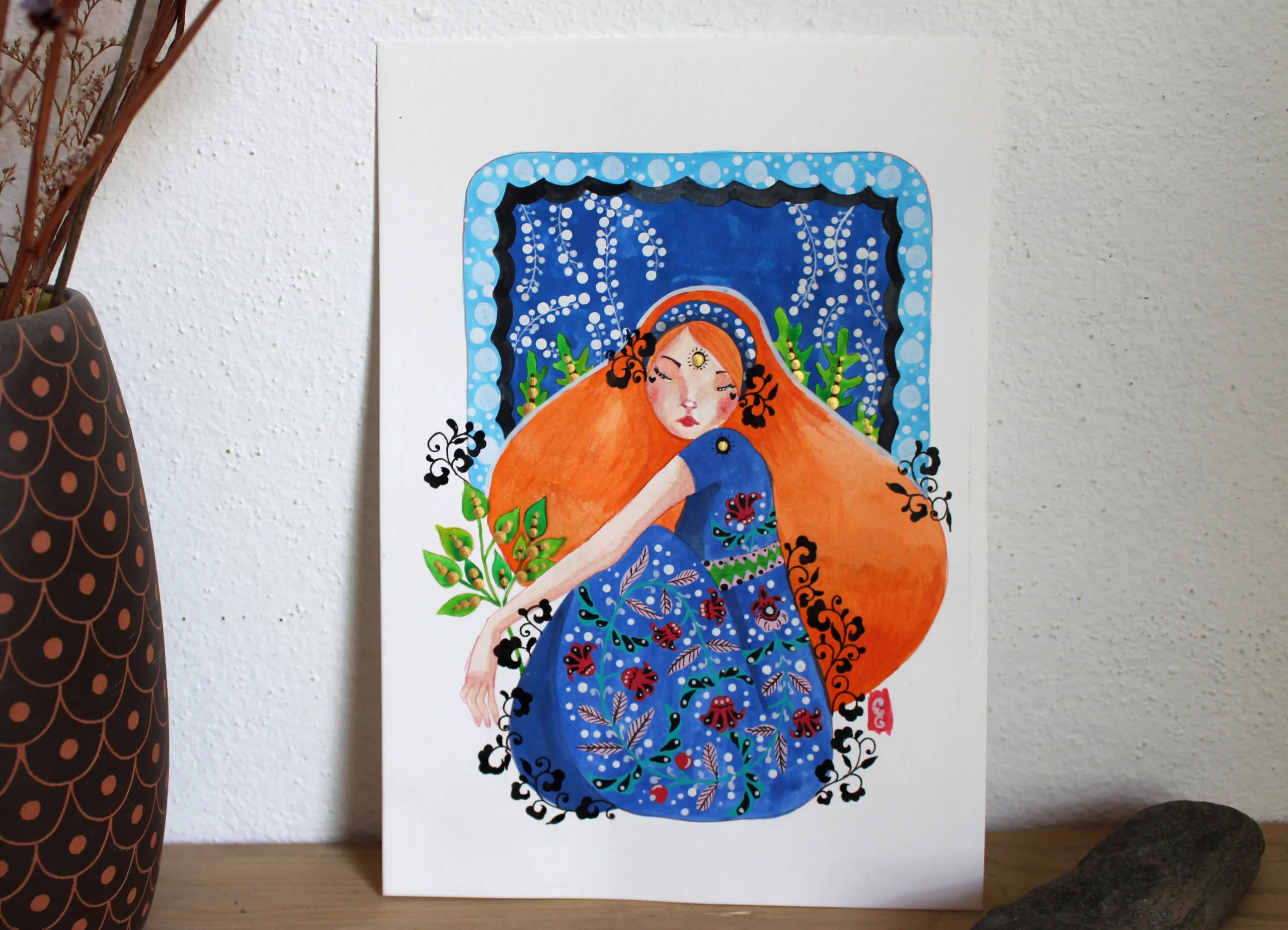 Waiting, a painting of a woman in a meditation of boredom