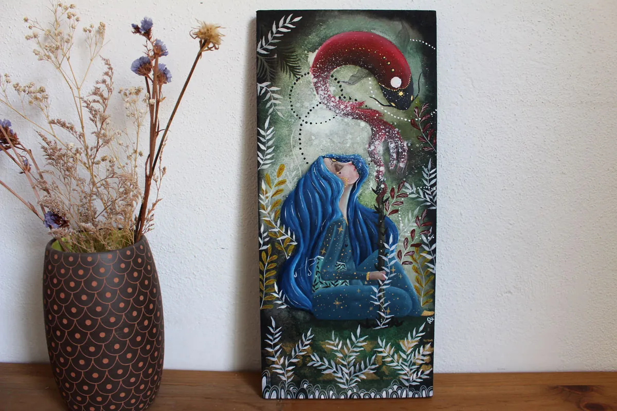 When you can’t love anymore, a painting of a fleeting fusion of love between two worlds
